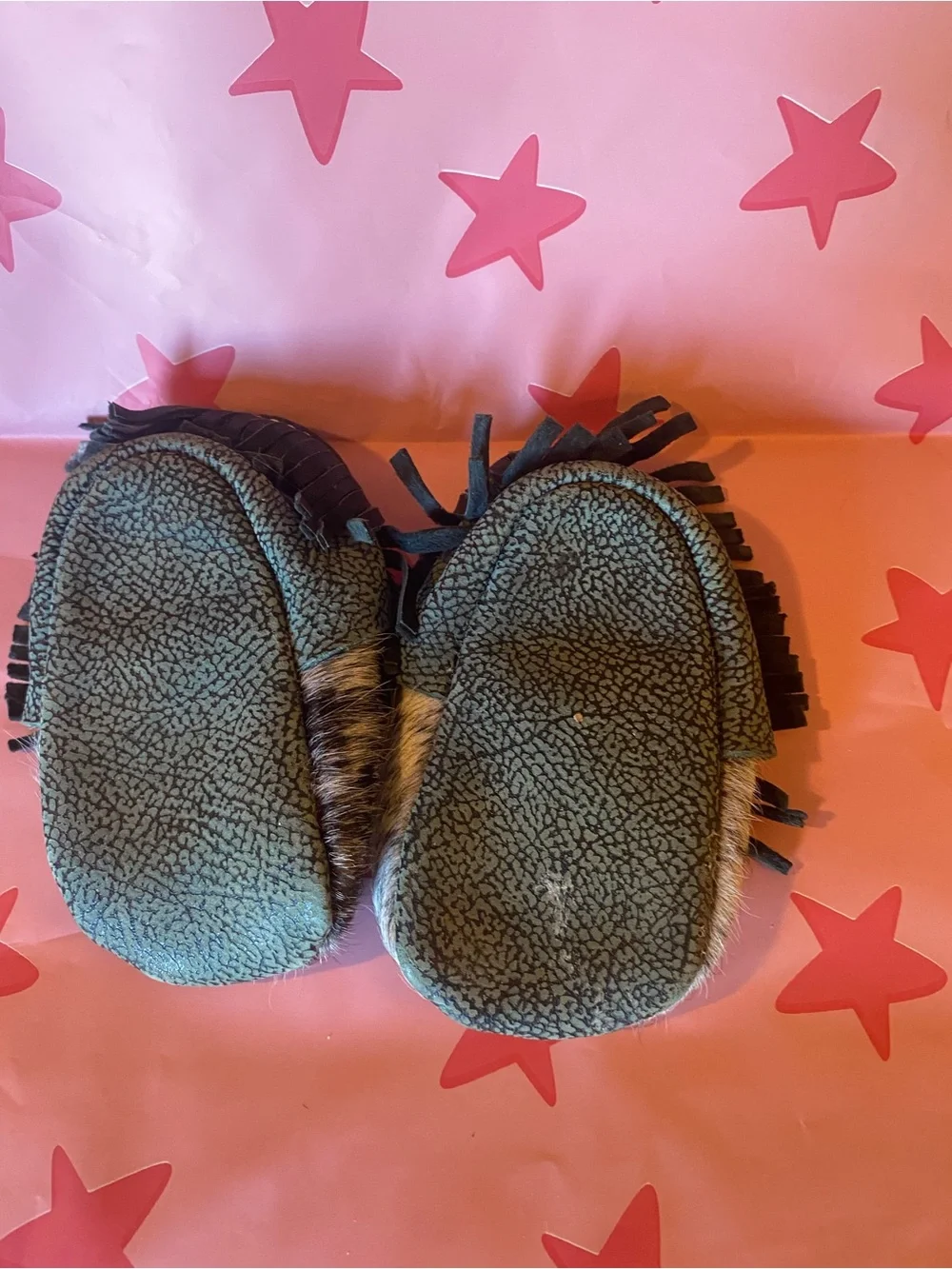 Kids Brown Fur-Accent Fringe Moccasins